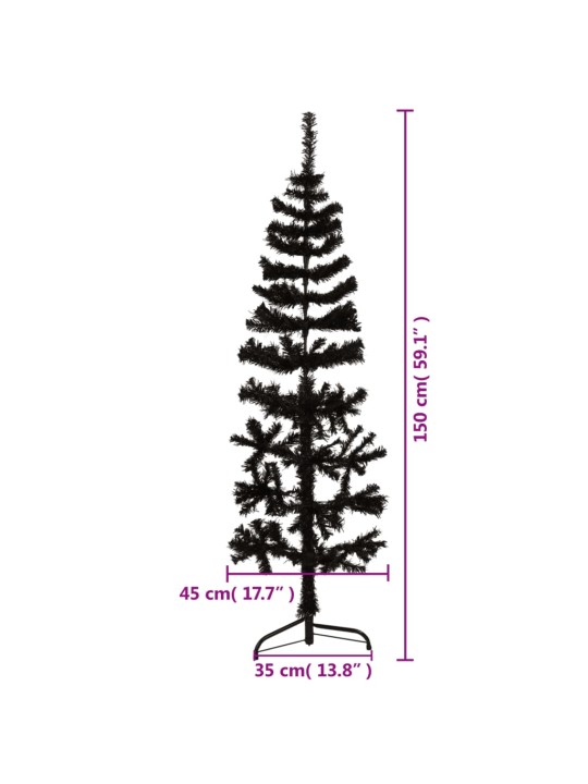 Siaura dirbtinė pusinė Kalėdų eglutė su stovu, juoda, 150cm