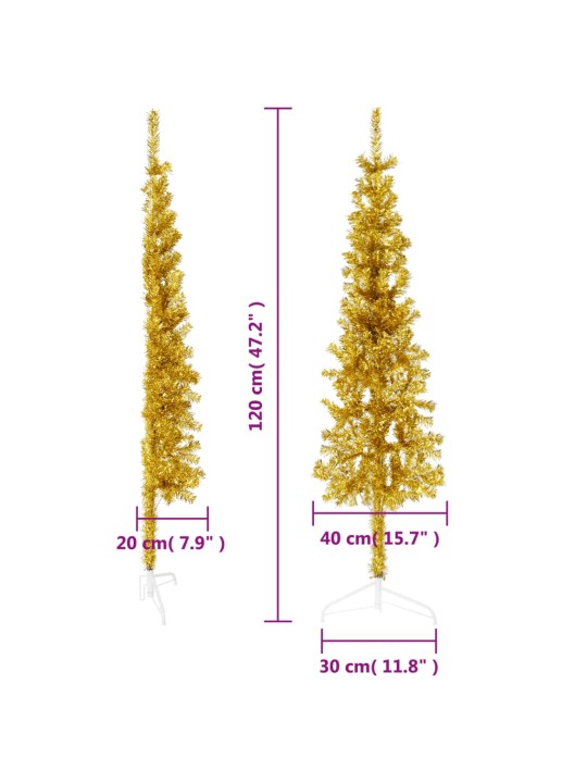 Siaura dirbtinė pusinė Kalėdų eglutė su stovu, auksinė, 120cm