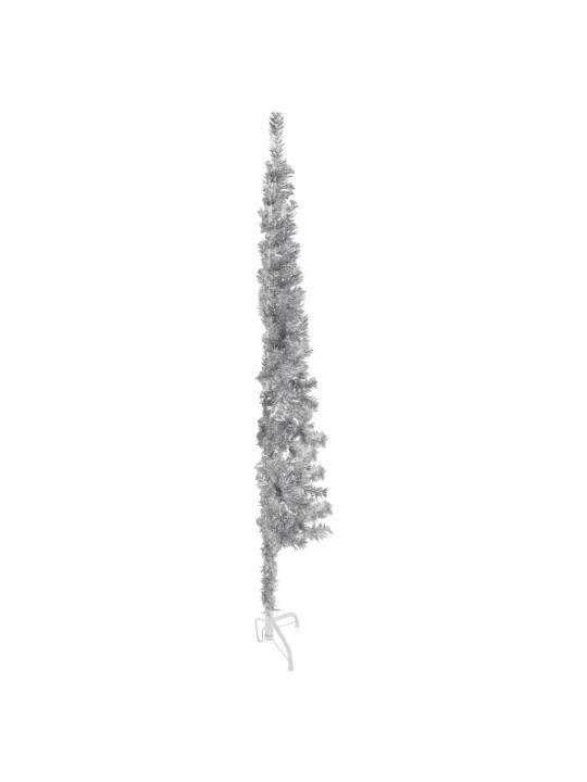 Siaura dirbtinė pusinė Kalėdų eglutė su stovu, sidabrinė, 120cm