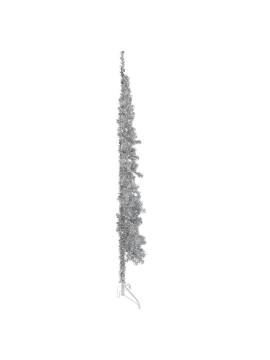 Siaura dirbtinė pusinė Kalėdų eglutė su stovu, sidabrinė, 240cm