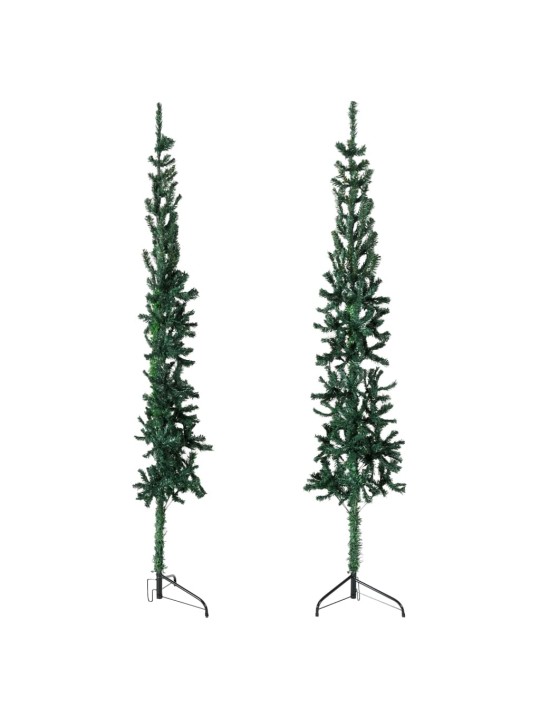 Siaura dirbtinė pusinė Kalėdų eglutė su stovu, žalia, 120cm