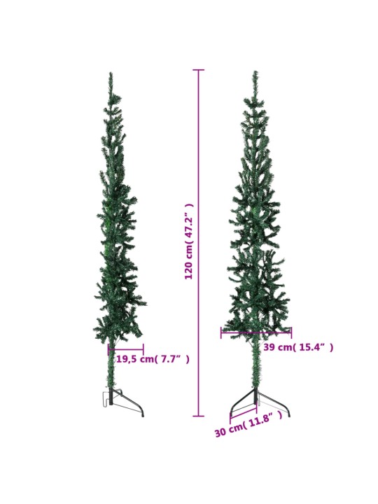 Siaura dirbtinė pusinė Kalėdų eglutė su stovu, žalia, 120cm