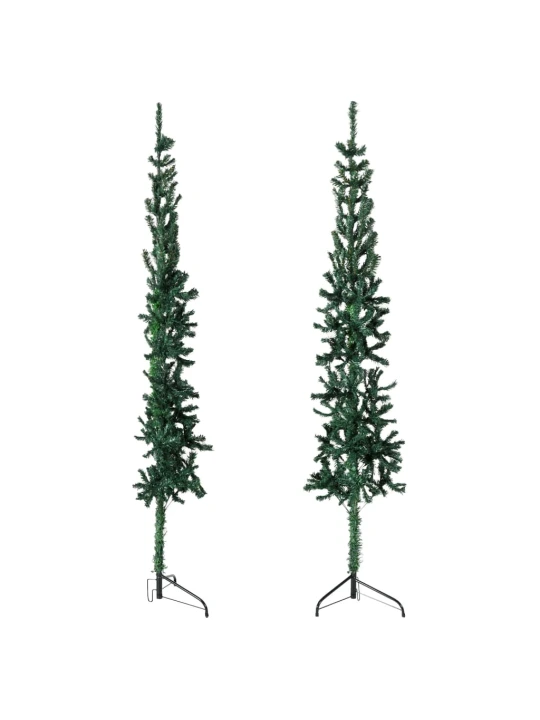 Siaura dirbtinė pusinė Kalėdų eglutė su stovu, žalia, 150cm