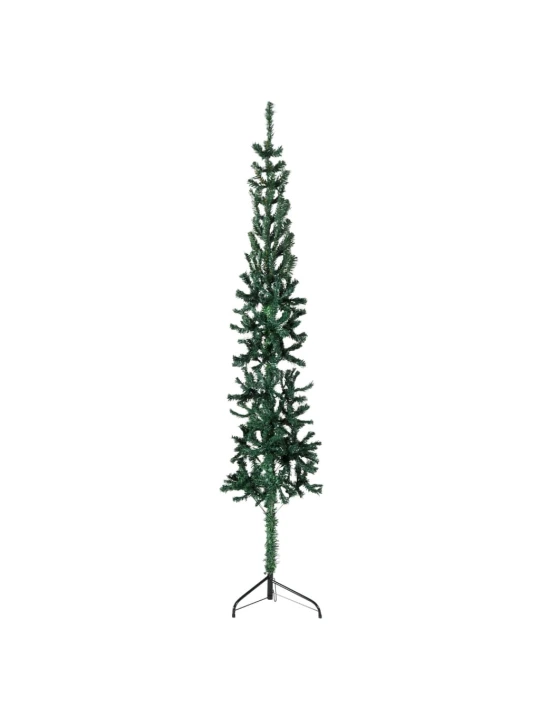 Siaura dirbtinė pusinė Kalėdų eglutė su stovu, žalia, 150cm