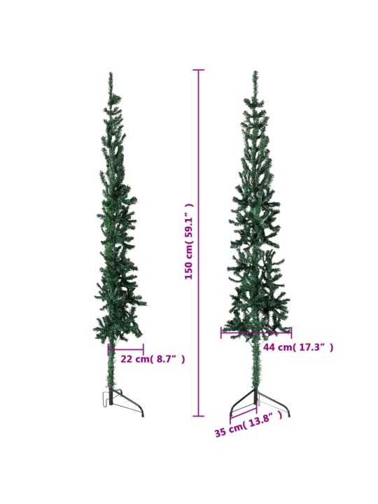Siaura dirbtinė pusinė Kalėdų eglutė su stovu, žalia, 150cm