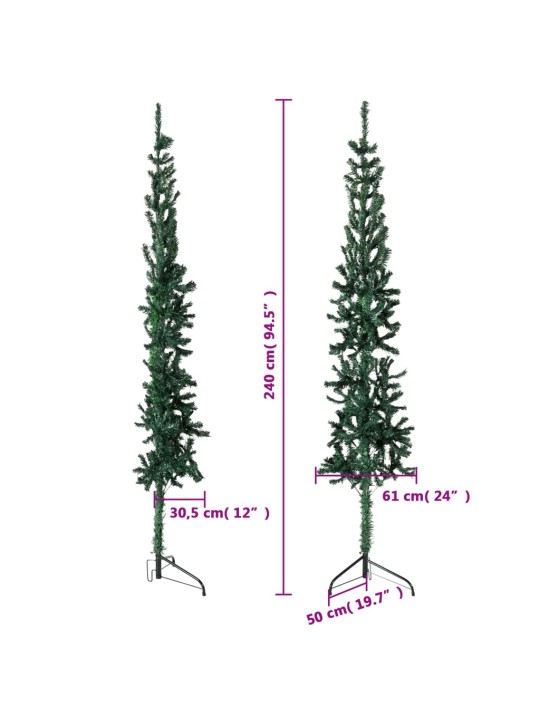 Siaura dirbtinė pusinė Kalėdų eglutė su stovu, žalia, 240cm