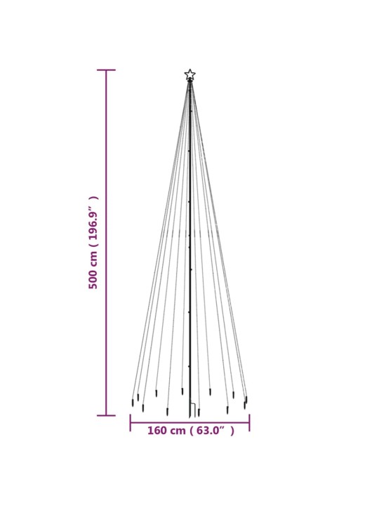Kalėdų eglutė su kuoliuku, 500cm, 732 įvairių spalvų LED