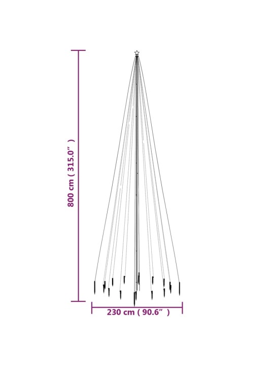 Kalėdų eglutė su kuoliuku, 800cm, 1134 šaltos baltos LED