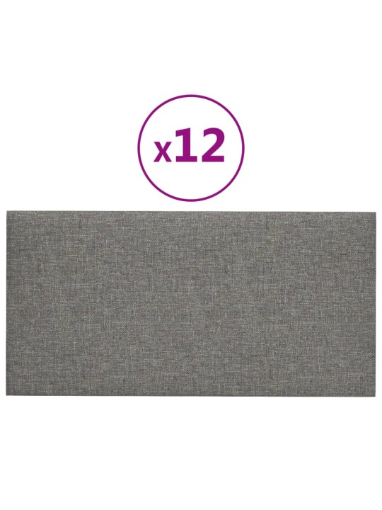Sienų plokštės, 12vnt., pilkos, 30x15cm, audinys, 0,54m²