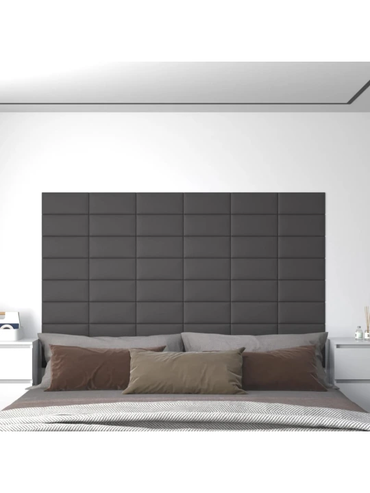 Sienų plokštės, 12vnt., pilkos, 30x15cm, dirbtinė oda, 0,54m²