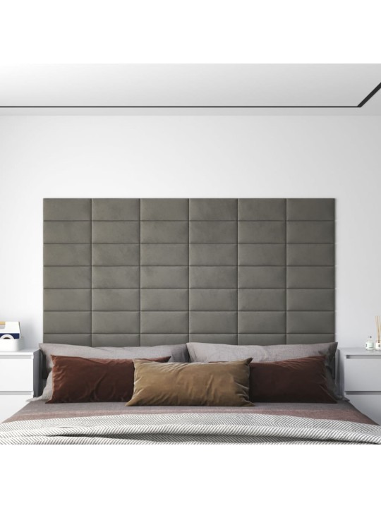 Sienų plokštės, 12vnt., pilkos, 30x15cm, aksomas, 0,54m²