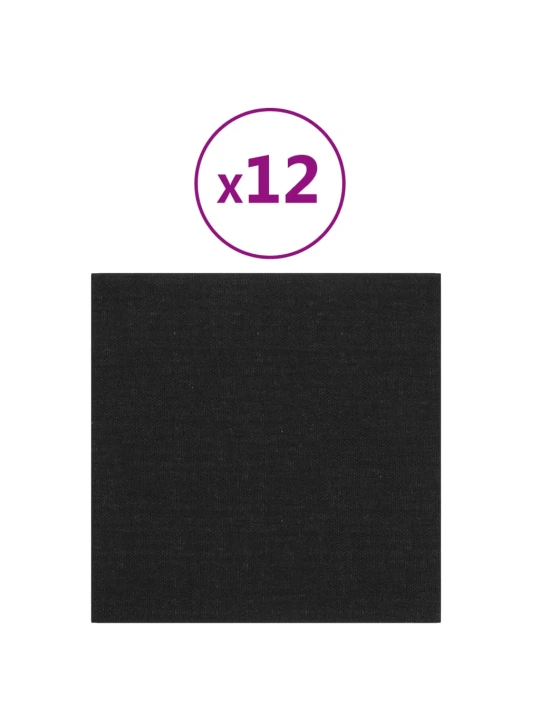Sienų plokštės, 12vnt., juodos, 30x30cm, audinys, 1,08m²