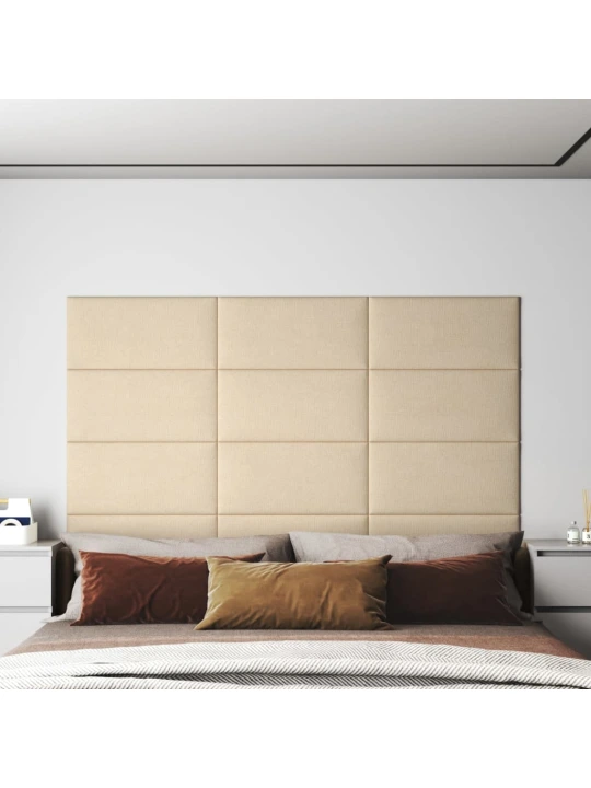 Sienų plokštės, 12vnt., kreminės, 60x30cm, audinys, 2,16m²