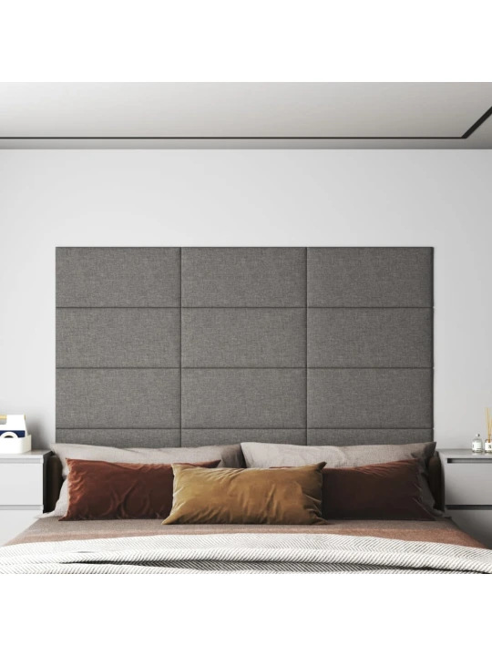 Sienų plokštės, 12vnt., pilkos, 60x30cm, audinys, 2,16m²