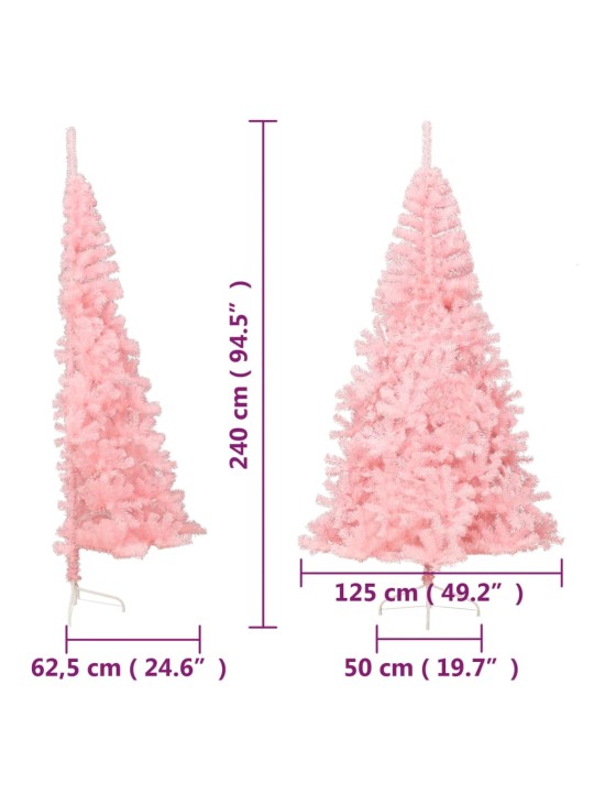 Dirbtinė pusinė Kalėdų eglutė su stovu, rožinė, 240cm, PVC