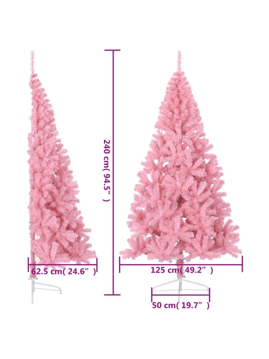 Dirbtinė pusinė Kalėdų eglutė su stovu, rožinė, 240cm, PVC