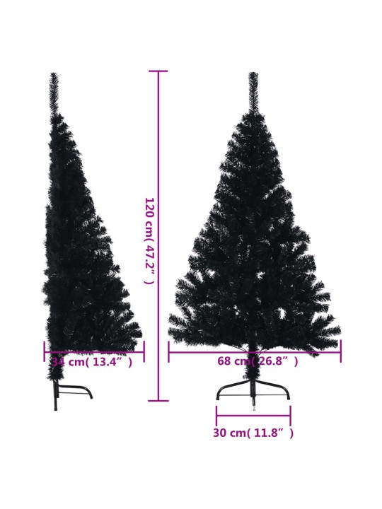 Dirbtinė pusinė Kalėdų eglutė su stovu, juoda, 120cm, PVC