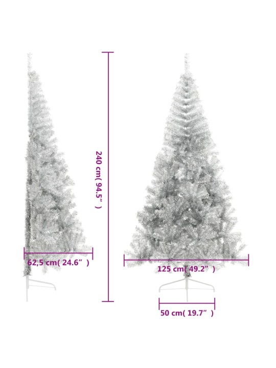 Dirbtinė pusinė Kalėdų eglutė su stovu, sidabrinė, 240cm, PET