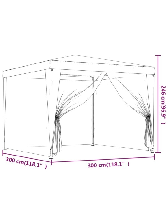 Proginė palapinė su 4 tinklinėmis sienomis, žalia, 3x3m, HDPE