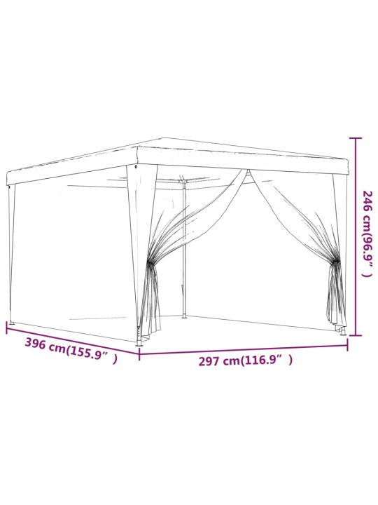 Proginė palapinė su 4 tinklinėmis sienomis, žalia, 3x4m, HDPE
