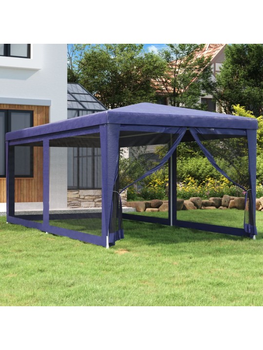Proginė palapinė su 6 tinklinėmis sienomis, mėlyna, 3x6m, HDPE