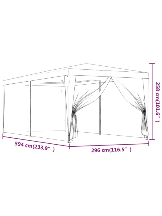 Proginė palapinė su 6 tinklinėmis sienomis, žalia, 3x6m, HDPE