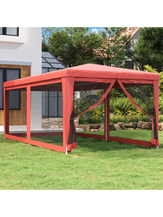 Proginė palapinė su 6 tinklinėmis sienomis, raudona, 3x6m, HDPE