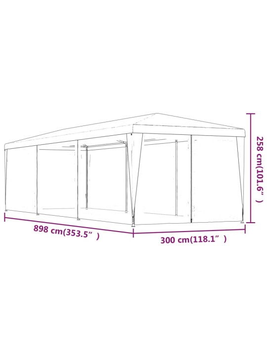 Proginė palapinė su 8 tinklinėmis sienomis, raudona, 3x9m, HDPE