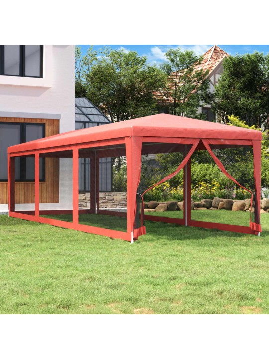 Proginė palapinė su 8 tinklinėmis sienomis, raudona, 3x9m, HDPE