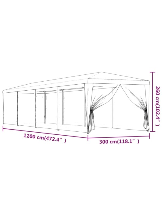 Proginė palapinė su 10 tinklinių sienų, mėlyna, 3x12m, HDPE