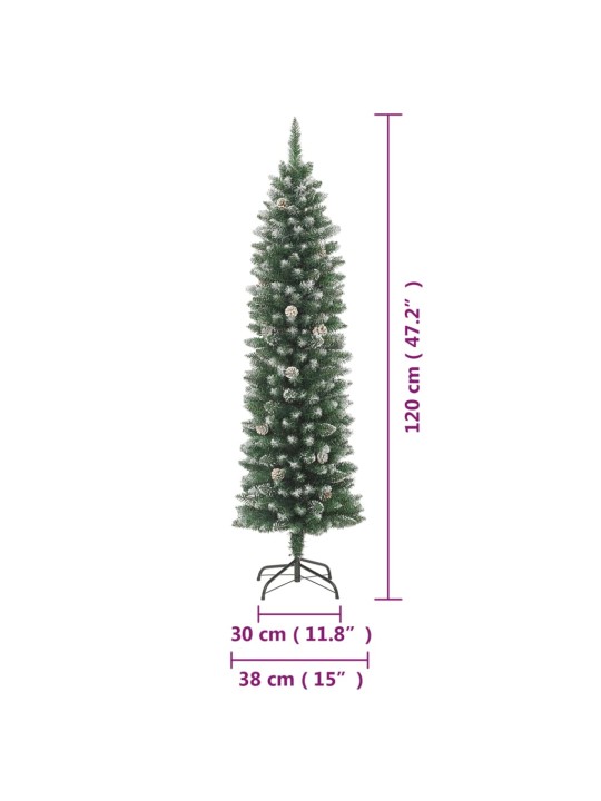 Dirbtinė siaura Kalėdų eglutė su stovu, 120cm, PVC