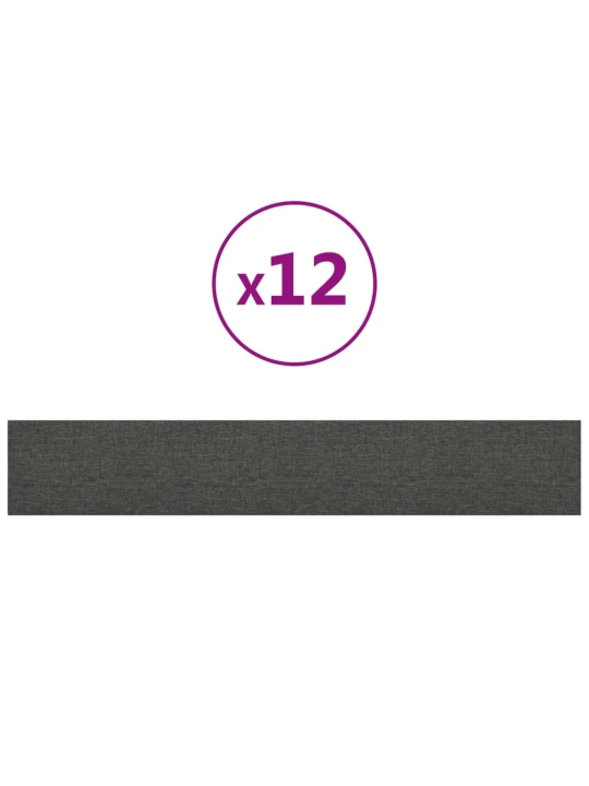 Sienų plokštės, 12vnt., pilkos, 90x15cm, audinys, 1,62m²