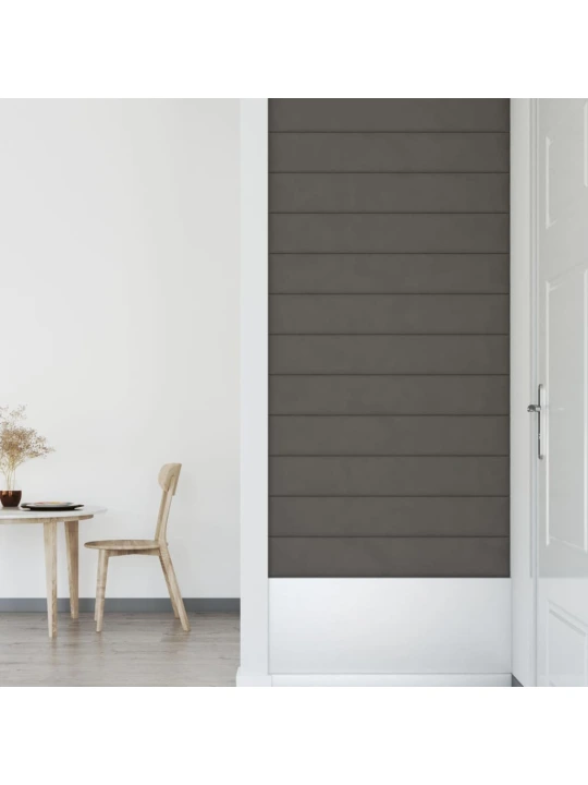 Sienų plokštės, 12vnt., pilkos, 90x15cm, aksomas, 1,62m²