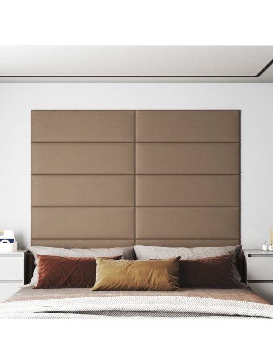 Sienų plokštės, 12vnt., kapučino, 90x30cm, dirbtinė oda, 3,24m²