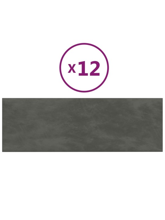 Sienų plokštės, 12vnt., pilkos, 90x30cm, aksomas, 3,24m²