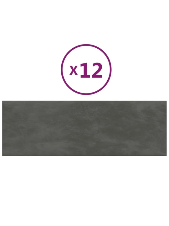 Sienų plokštės, 12vnt., pilkos, 90x30cm, aksomas, 3,24m²