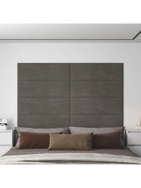 Sienų plokštės, 12vnt., pilkos, 90x30cm, aksomas, 3,24m²