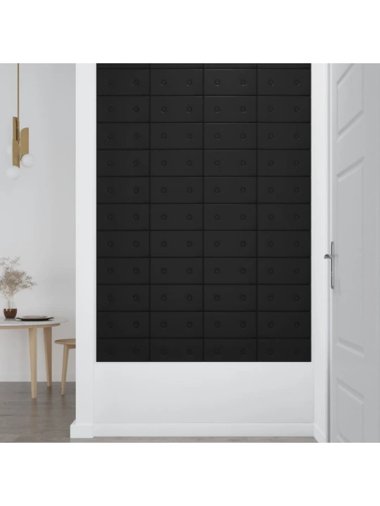 Sienų plokštės, 12vnt., juodos, 30x15cm, dirbtinė oda, 0,54m²