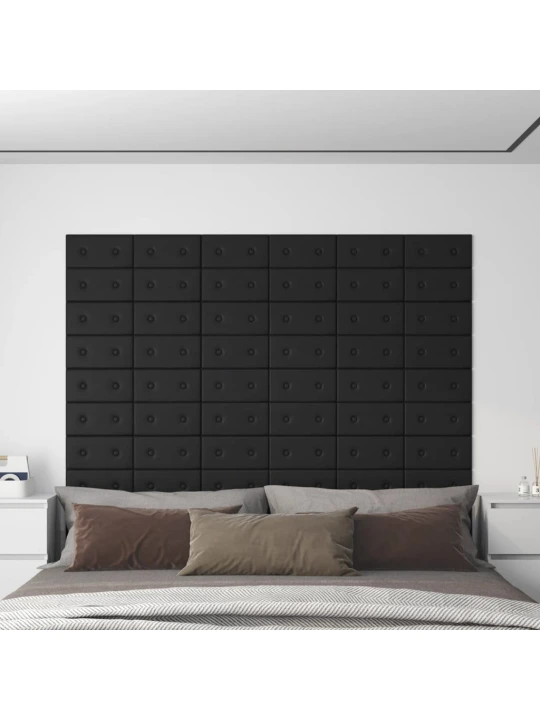 Sienų plokštės, 12vnt., juodos, 30x15cm, dirbtinė oda, 0,54m²