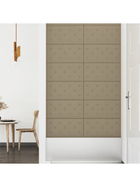 Sienų plokštės, 12vnt., kapučino, 60x30cm, dirbtinė oda, 2,16m²