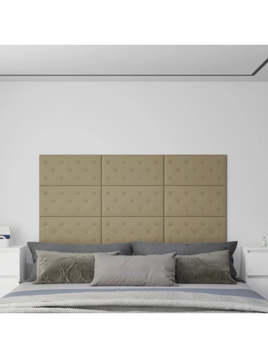 Sienų plokštės, 12vnt., kapučino, 60x30cm, dirbtinė oda, 2,16m²