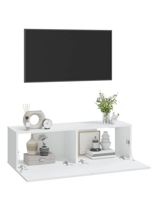 Televizoriaus spintelės, 2vnt., baltos, 100x30x30cm, mediena