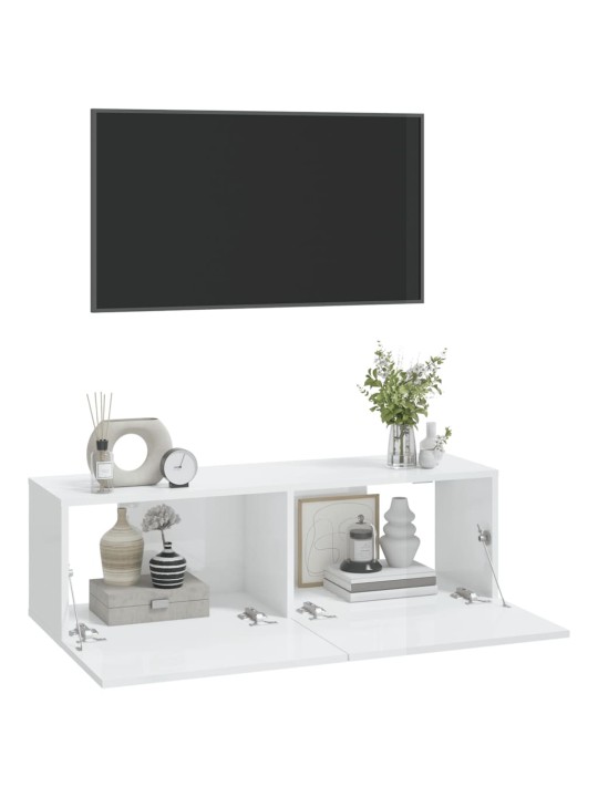 Televizoriaus spintelės, 2vnt., baltos, 100x30x30cm, mediena