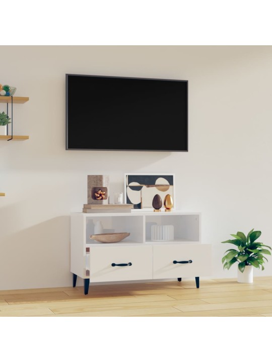 Televizoriaus spintelė, balta, 80x36x50cm, mediena, blizgi
