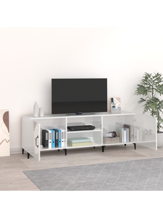 Televizoriaus spintelė, balta, 150x30x50cm, mediena, blizgi
