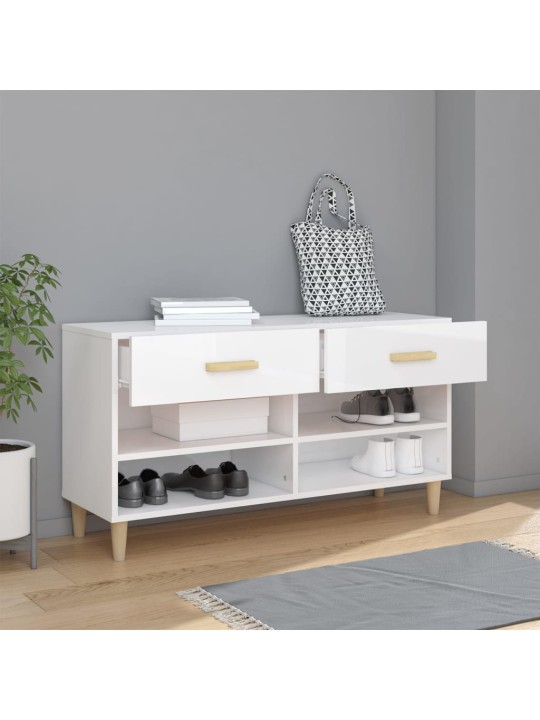 Spintelė batams, balta, 102x35x55cm, apdirbta mediena, blizgi