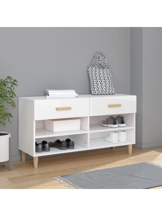 Spintelė batams, balta, 102x35x55cm, apdirbta mediena, blizgi