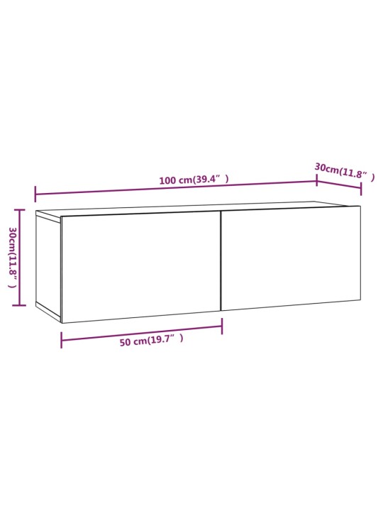 Televizoriaus spintelės, 2vnt., pilkos, 100x30x30cm, mediena