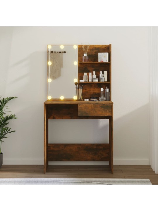 Kosmetinis staliukas su LED, dūminio ąžuolo, 74,5x40x141cm