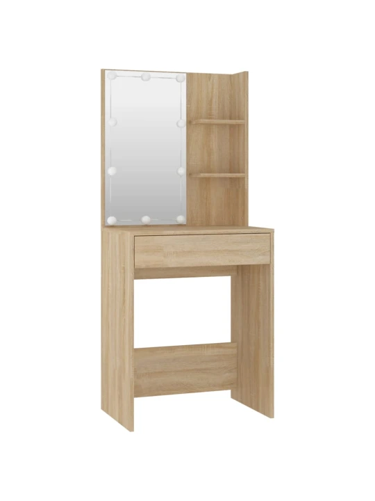 Kosmetinio staliuko komplektas su LED, ąžuolo, apdirbta mediena